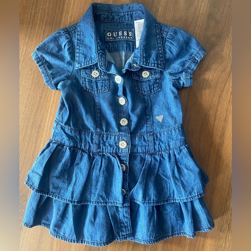 12M GUESS Girls' Blue Denim Ruffle Dress